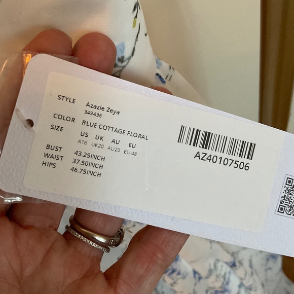 AZAZIE ZEYA Blue Cottage Floral A-Line V-Neck Pleated Chiffon Dress Size A16 NWT - Picture 15 of 15